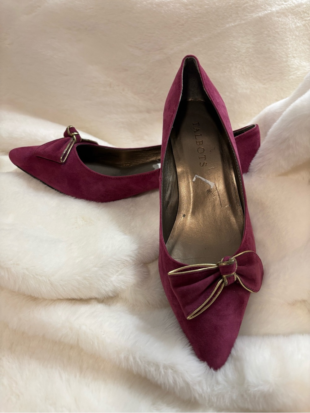 Talbots Women's Suede Pointed-Toe Bow Heels — Burgundy